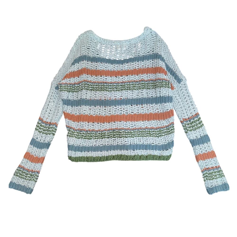 Urban Outfitters Striped Open Knit Cropped Sweater - Size Small boho beach - Picture 8 of 8